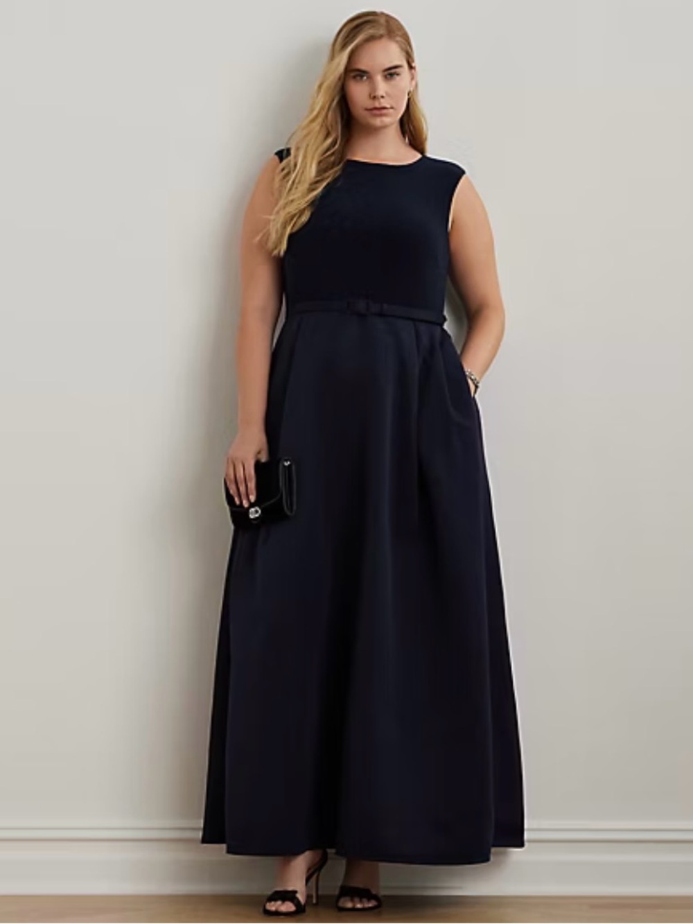 Belted Faille & Jersey Gown 20W NWT